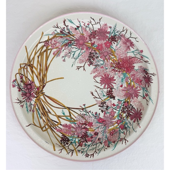Vintage Floral Wreath Round Metal Tray - Picture 1 of 9